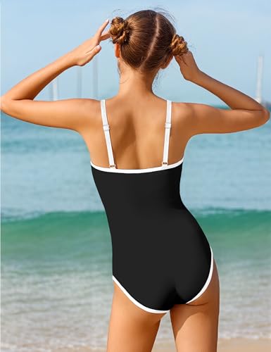 WIQI Girls Swimsuit One Piece Bathing Suit Color Contrast Trim Girls' Swimwear with Cover Up Skirt Size 9-164