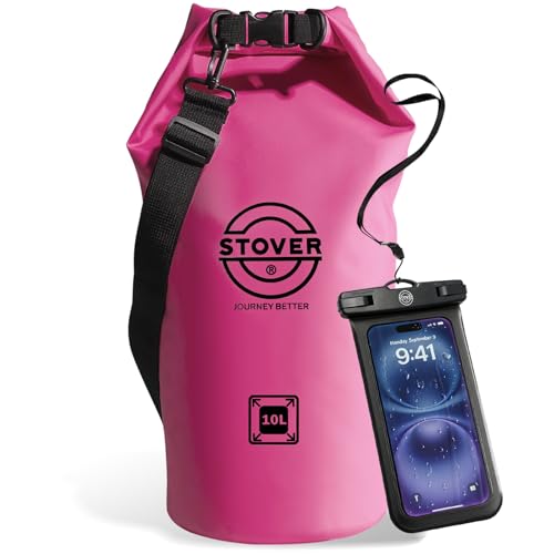 Image of STOVER 5 /10 /25 /30 /40L Waterproof Dry Bag, Medium Lightweight Roll Top Dry Bag Backpack w /Waterproof Phone Case, Kayaking, Travel, Hiking, Fishing, Tubing, Camping, the Beach, Men /Women (Pink)