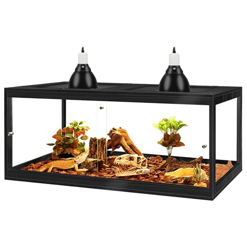 Prolee Tempered Glass Beard Dragon Tank 81 Gallon,Reptile Encloure and Snake Tank with Metal Mesh Roof Door,Locking Design Reptile Tank for Lizard,Gecko,Chameleon (48"X20"X20",Black)