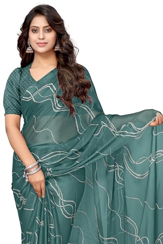Image of MIRCHI FASHION Saree for Woman Chiffon Georgette Geometric Printed | Lightweight Farewell and Women's Office Sari with Blouse Piece