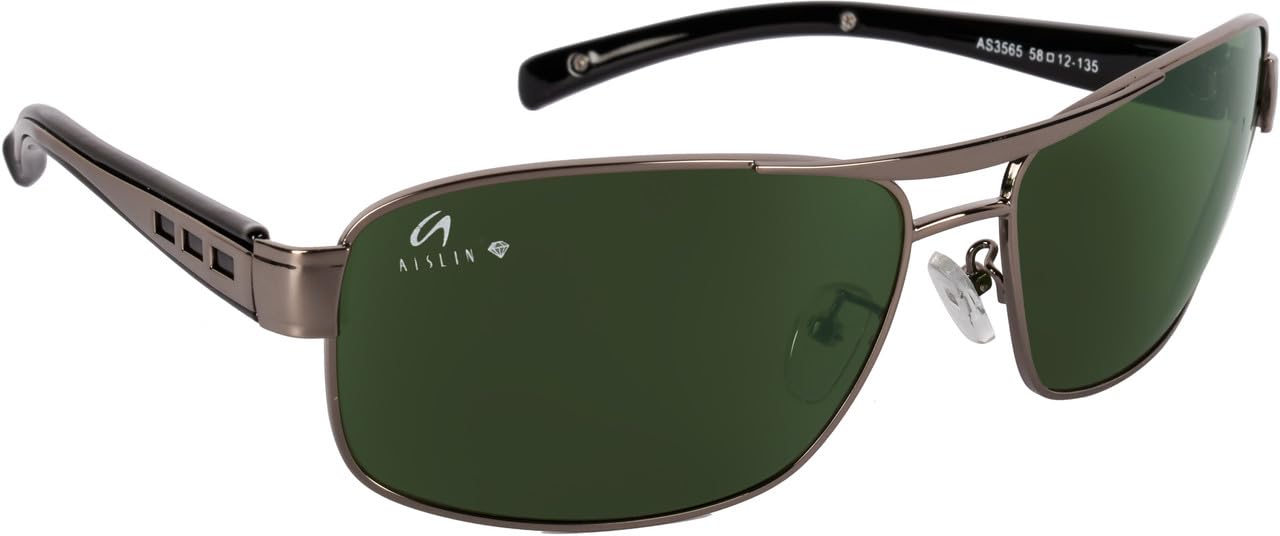 Toughened Glass Wayfarer/Rectangular UV Protected Sunglasses For Men - (Dark Green G-15 Lens | Gun Frame | Large Size | RB3565)-image-7