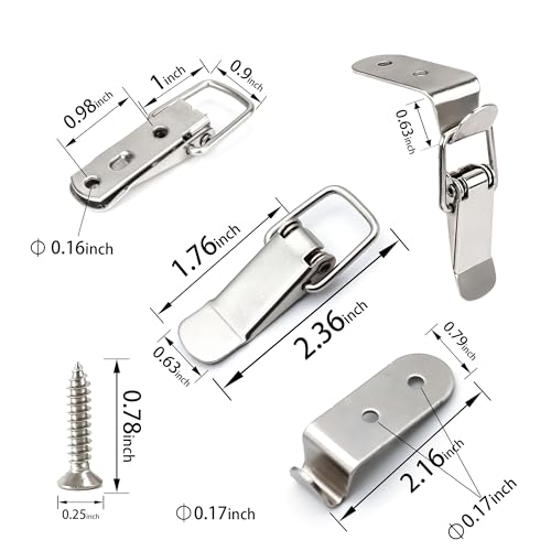 Lesnala 8 Pcs Stainless Steel 90 Degree Spring Toggle Lock Generic Latch with Mounting Screws for Box Cabinet Door Barn Wooden Case Toolboxes - Image 6