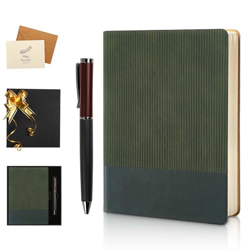 Image of TSFPapier A5 Lined Notebook with Pen & Gift Box 216 Pages PU Leather Journal for Women Men 100GSM Thick Paper College Ruled Notebook for Gifts, School,Travel,Business,Work,Home Writing (Dark Green)