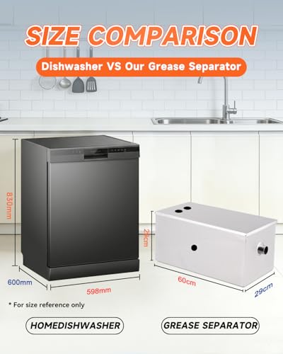 YUCHENGTECH öLabscheider Abwasser Fettabscheider Gastronomie 54L 60x30x30cm Kommerzieller Fettabscheider Fettabscheider Gastronomie mit 2 Oberen Einlass für Restaurant Küchen Abwasser
