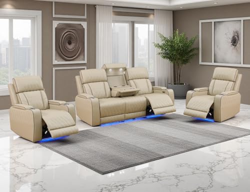 Anthato Power Recliner Sofa Set, Leather Reclining Couch &