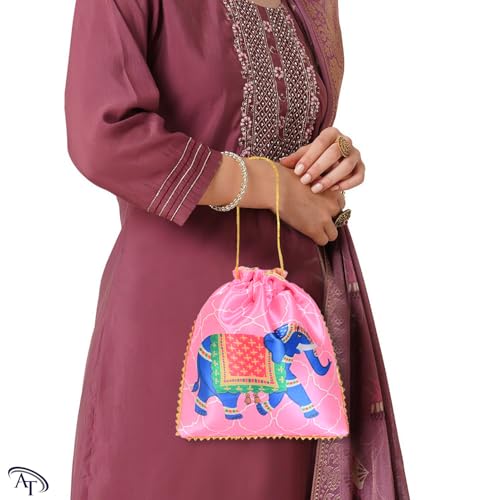 Image of Women Potli Bags | Gifting Potli with Handle & Drawstring | Traditional Shagun Return Gifts Potli for Mehandi, Haldi, Baby Shower, Wedding, Sangeet