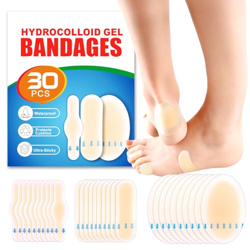 30pcs Hydrocolloid Blister Bandages - Waterproof Blister Bandages for Feet, Heels & Toes - Heel...