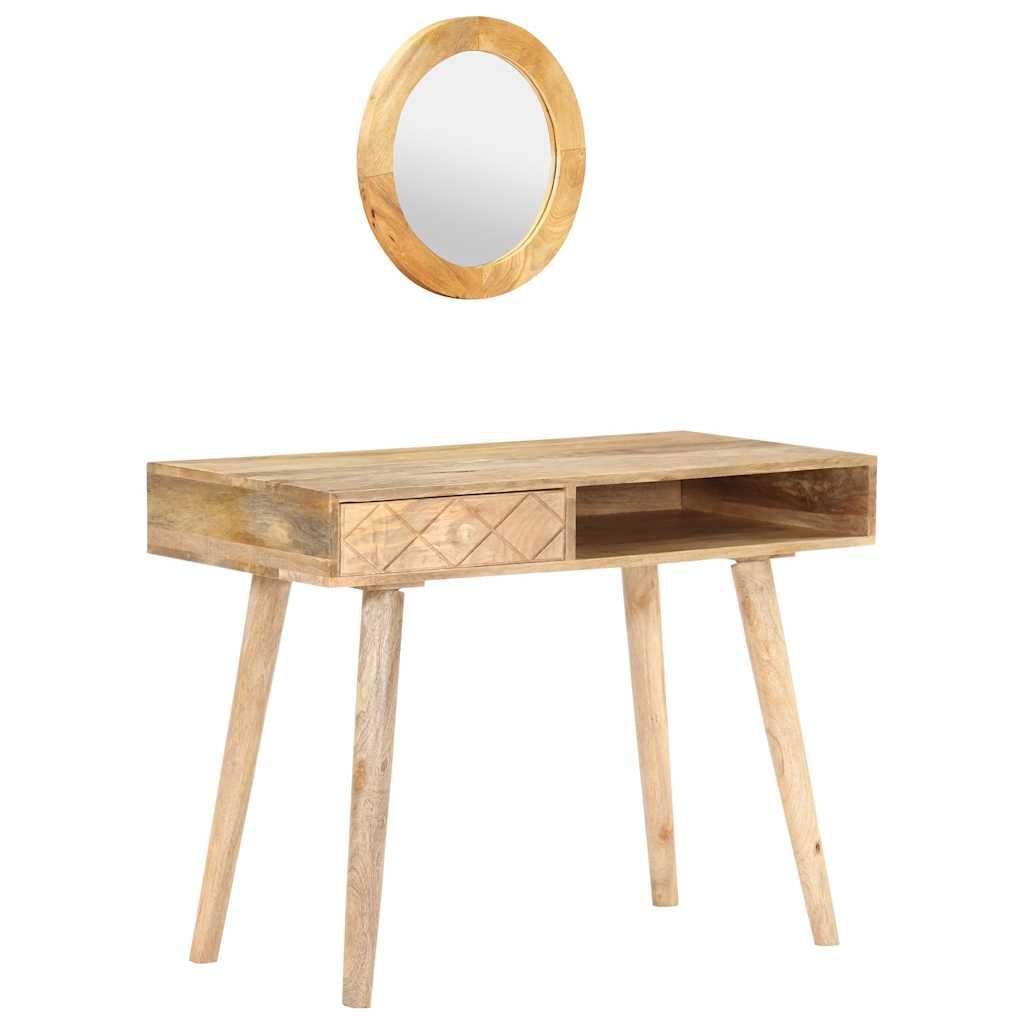 Tavolo da toeletta in legno di mango massiccio, 100 x 50 x 76 cm, con cassetto e specchio, tavolo cosmetico con spazio per camera da letto e bagno, organizer per cosmetici e toeletta