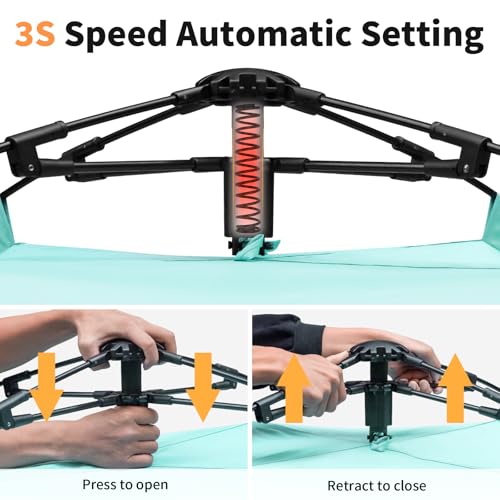 3-4 Person Instant Strand Zelt Pop Up Automatisches Strandzelt, Extra großes Tragbar Strandmuschel mit 3 erweiterbare Türen, UPF 50+ Easy Setup Sonnenschutz für Picknick, Strand,Familien