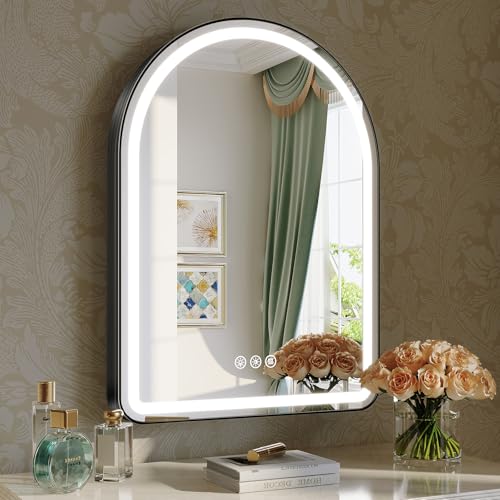 Wiserset Arched LED Bathroom Mirror, 22"x 30" Black Arch Lighted