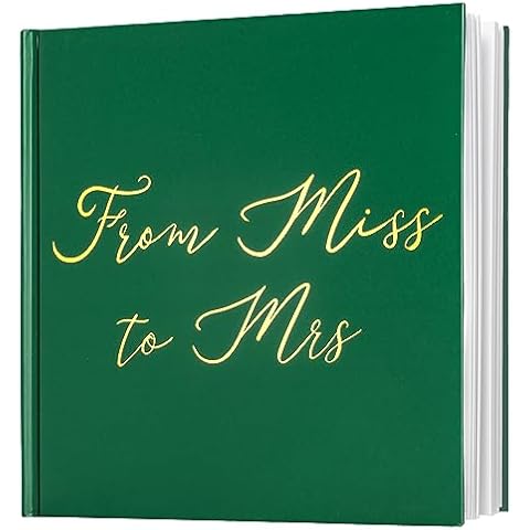 Calculs from Miss to Mrs Picture Book for Instax Film, Polaroid Bridal Shower Guest Book Blank Pages Bride to Be Scrapbook, 8.5” Square Green Cover Gold Script Cover