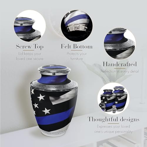 Image of Blue Line Flag Cremation Urns for Human Ashes Adult Man & Urns for Ashes