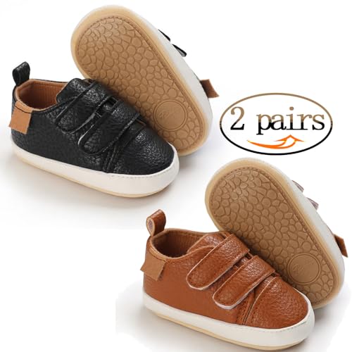 2Pairs Baby Shoes,Boys Girls Non-Slip Rubber Sole Sneakers,Unisex Infant Soft Lightweight First Walking Crib Shoes3