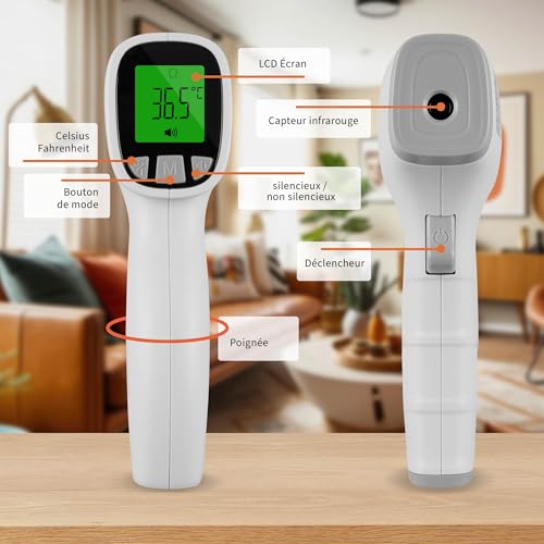 Thermomètre infrarouge frontal Pulox JPD-FR202 pour bébé et adulte sans contact avec écran LCD