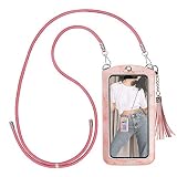 takyu Handytasche zum Umhängen, kleine Damen Crossbody durchsichtig Touchscreen Umhängetasche mit Kartenfächern (M,Marmor-pink)