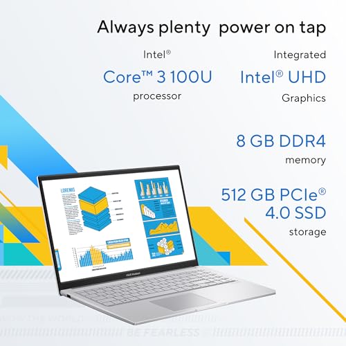 ASUS Vivobook 15 (2026),Intel Core 3 100U (14th Gen), Intel iGPU, 8GB/512GB,FHD,15.6"(39.6 cm),Windows 11 Home,M365 Basic(1 Year)* Office 2024,Cool Silver,1.7 Kg, X1504VAP-BQ1321WS,Thin & Light Laptop view 2