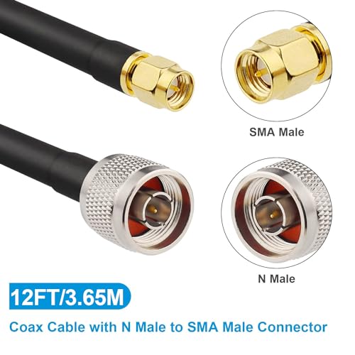 Image of MOOKEERF KMR240 N Male to SMA Male Cable - 12FT Ultra Low Loss SMA to N Cable 50 ohm for WiFi Router /GPS Receiver /Antenna /Signal Booster Use