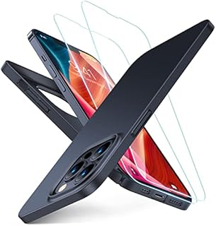 TORRAS Ultra Thin Protective iPhone 13 Pro Max Case [with 2 * 9H Screen Protector] [360 Hardcore Protection] Silky Matte Hard Back iPhone 13 Pro Max Phone Case Cover and Screen Protector -Black