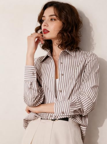 Image of Women Shirt||Women Relaxed Fit Vertical Striped Spread Collar Cotton Casual Shirt (S-12-19)