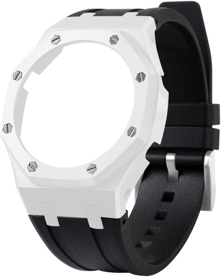 GA-2100 Mod Kit Ceramic Watch Bezel Case Fluoro Rubber Strap - Compatible with GA-2100/GA-2110/GA-B2100 Watch Part Replacement