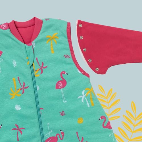 schlummersack Babyslaapzak met voeten, biologisch katoen, 2,5 TOG, 70 cm, flamingo, slaapzak met benen en verlengde manchetten voor een lichaamslengte van 70-80 cm, slaapzak voor het hele jaar door - Afbeelding 5