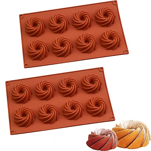 Moule à Kouglof en Silicone,2 Mini Moule à Kouglof,Mini Beignets Moule avec Revêtement Antiadhésif,Moulle en Silicone Patisserie pour Muffins, Brownies, Gâteaux, Pudding, Glaçons, Gelée