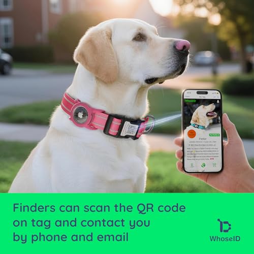 WhoseID Reflective Dog Collar with AirTag Holder, Waterproof Dog Collar with QR Code, Heavy Duty Adjustable Pet Collar for Small Medium Large Dogs, Rose - Image 3