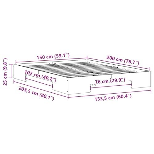 Vidaxl Struttura Del Letto In Legno Di Pino, Marrone Moderno, 150 X 200 Cm, Senza Bisogno Di Assemblaggio, Finitura Opaca Liscia, Robusto E Con Spazio Ideale Per Riporre, Perfetto Per Adulti, Una So - 3