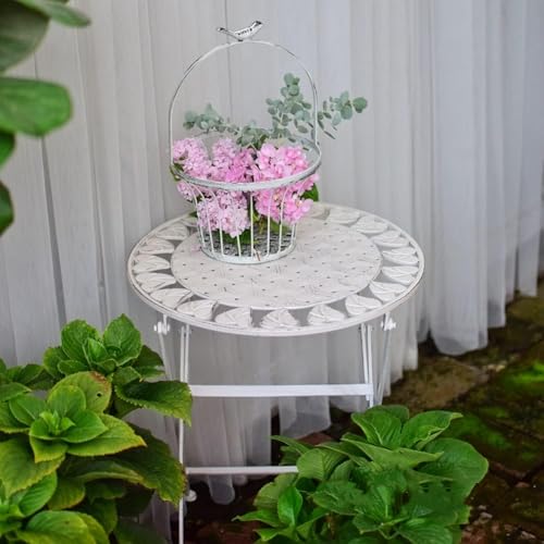 Table d'appoint pliante métal blanc tabouret de jardin moderne - 2