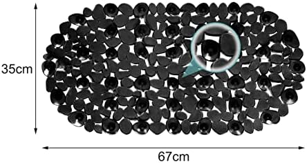 KingSaid Shower Mats Anti-Mould Anti Slip Bath Mats Frosted Pebble PVC Oval Bathtub Mat with Drain Holes and Strong Suction Cups Grip 67x 35cm for Bathroom Hotel Pet Shower (Black)