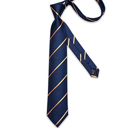 Image of DiBanGu Striped Tie Set for Men Silk Woven Plaid Necktie and Pocket Square Cufflinks Business Wedding