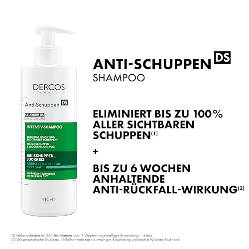 VICHY Anti-Schuppen-Shampoo, Für normales bis fettiges Haar, Juckreiz-mildernd und hydratisierend, Mit Salicylsäure, Selendisulfid und Vitamin E, Dercos Advanced Action Anti-Schuppen, 390 ml