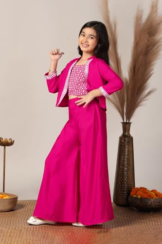 Image of Fashion Dream Girl's Silk Blend Ethnic Top and Palazzo Set |Kids Salwar Suit Set|Indo Western Set