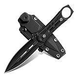 Freelander Outdoor Messer Klein aus D2 Stahl mit Kydex Scheide, Campingmesser mit G10 Griff, Full Tang Bushcraft Survival Messer, Geschenke für Männer Outdoor, Schwarz