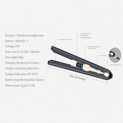 Plancha de pelo inalámbrica con placa cerámica azul miniatura 3