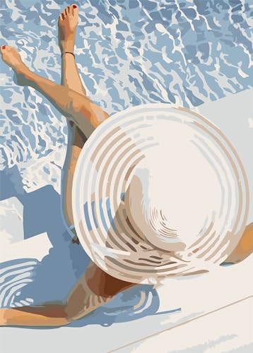 Pintar por Numeros Adultos,chica de piscina de verano DIY Pintura por Números,Kit de Pintura al óleo para Adultos Niños con Pinceles y Acrílico Paint by Numbers para Hogar Decor 30x40cm,sin marco