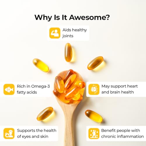 Image of PharmEasy Omega 3 Fish Oil 1000mg Softgel Capsules with 180mg EPA & 120mg DHA for Men & Women, Supports Heart, Brain, Eye & Joint Health, Pack of 60