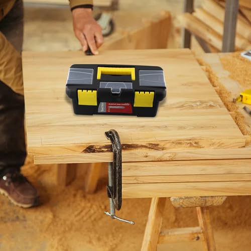 RichVibe Caja de herramientas de plástico de dos capas de 10 pulgadas, accesorios de maquinaria agrícola, almacenamiento con cierres seguros y mango reforzado, color negro
