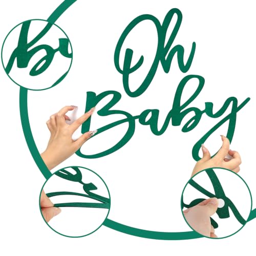 Image of 'Oh Baby' Sign for Backdrop - Felt Green Ralph Lauren Baby Shower Banner Boy Girl Decorations Gender Reveal 1st Birthday Party Photography Background