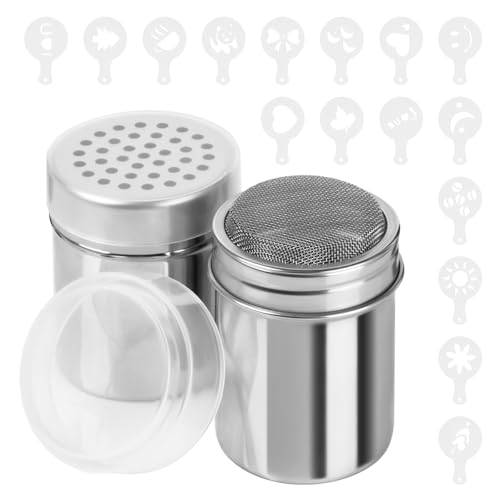 2 Pack Powder Sugar Shaker with Coffee Stencils