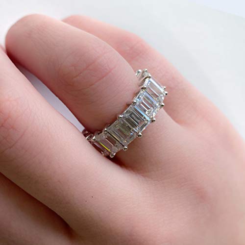 Abbie+Cleo Emerald Shape Cubic Zirconia Eternity Band Ring In Rhodium Flash Plated Sterling Silver, Size 7 #TOP4
