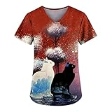 AECBUY Scrub Tops Woman Moderne Lauschig Sexy Ausschnitt Longtops Abtanzball Longtops Frauen Soft Kurzes Gemusterte Wickeloptik Polyester Kurzärmliche Weihnachten
