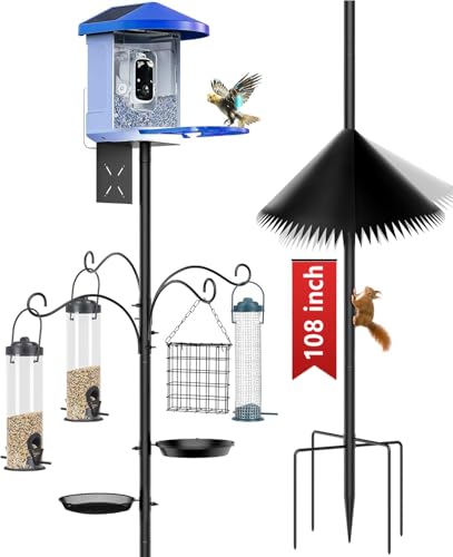 Boostool Bird Feeder Pole, 108 inch Bird Feeder Stand Station with Squirrel Proof Baffle, Outdoors Birdhouse Pole Heavy Duty, Metal Black