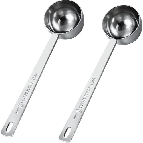 2 Pcs Tablespoon Scoops 15ml with Long Handle, Stainless Steel Measuring Tablespoon Coffee Scoop Easy-Washing Measuring Spoon for Ground Coffee Loose Tea Milk Brewin Powder and Fruit (15ml)