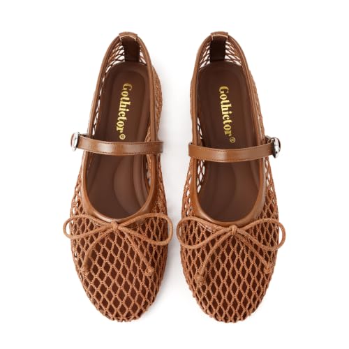 Image of Gothictor Women's Mesh Ballet Flats Round Toe Leopard Mary Jane Shoes Women