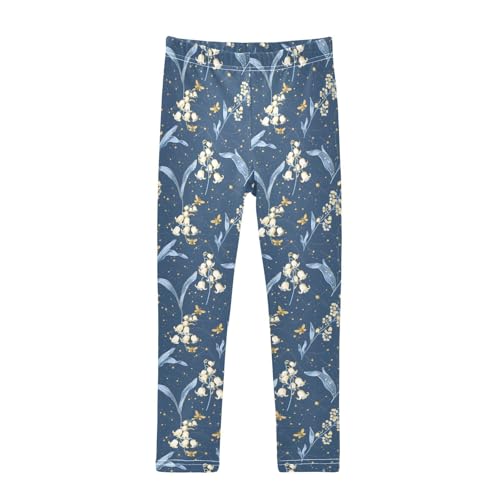 Blue Bell Orchid Flower Girls Leggings Soft Stretch Workout Yoga Dance Pants for Kids Casual Tights