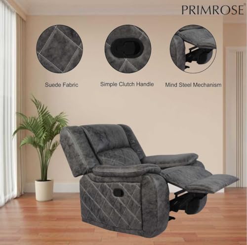 Image of Primrose Christie Single Seater Manual 1R Recliner Sofa | Recliner for Living Room Bedroom & Home Office (Grey)