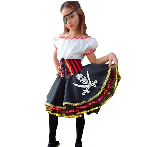 Fantasia Infantil Pirata Menina Super Luxo Com Tapa Olho de Piratinha