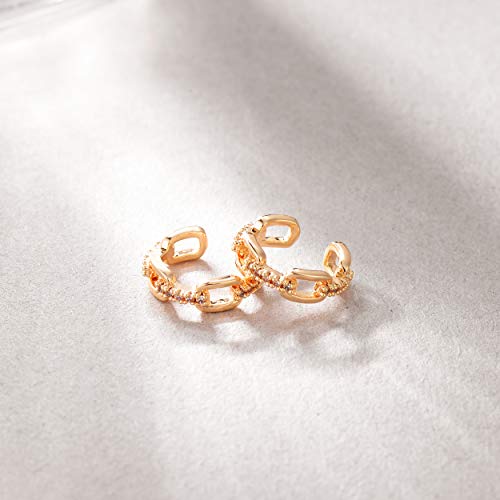 Valloey Rover Women Ear Cuff Earrings Cz 14K Gold Plated Non-Piercing Wrap Earrings Link Ear Cuff Clips Huggie Ear Cuffs Set Of 2 #TOP3