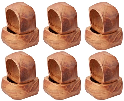 CLEENTABLE Square Acacia Wood Napkin Rings, Brown, 12-Pack